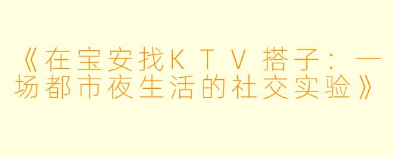 《在宝安找KTV搭子:一场都市夜生活的社交实验》