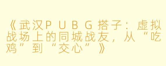 《武汉PUBG搭子:虚拟战场上的同城战友,从“吃鸡”到“交心”》