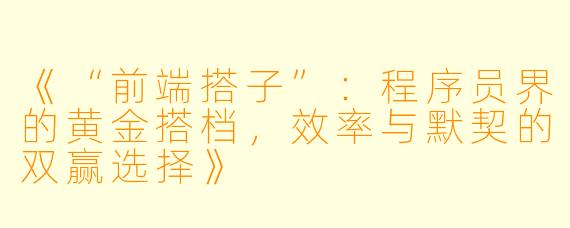 《“前端搭子”：程序员界的黄金搭档，效率与默契的双赢选择》