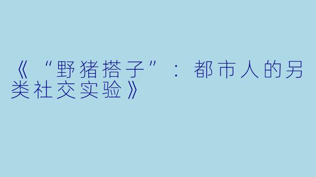 《“野猪搭子”:都市人的另类社交实验》