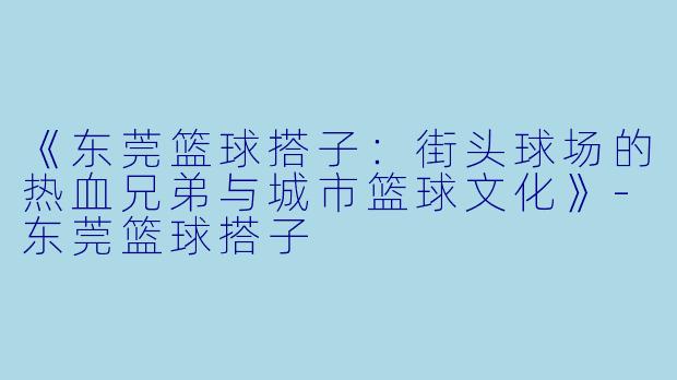 《东莞篮球搭子：街头球场的热血兄弟与城市篮球文化》-东莞篮球搭子