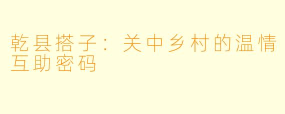 乾县搭子：关中乡村的温情互助密码