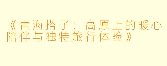 《青海搭子：高原上的暖心陪伴与独特旅行体验》