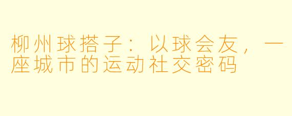 柳州球搭子：以球会友，一座城市的运动社交密码