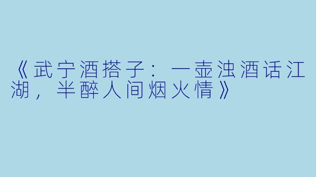 《武宁酒搭子：一壶浊酒话江湖，半醉人间烟火情》