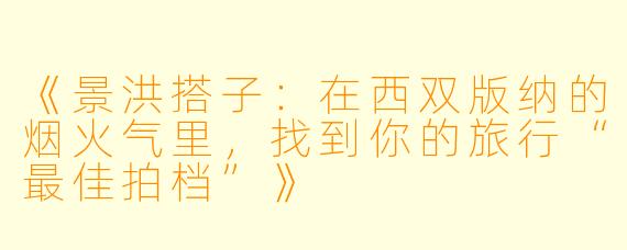 《景洪搭子：在西双版纳的烟火气里，找到你的旅行“最佳拍档”》