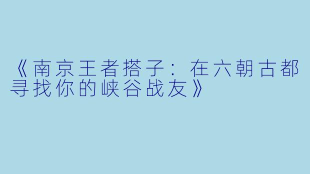 《南京王者搭子:在六朝古都寻找你的峡谷战友》