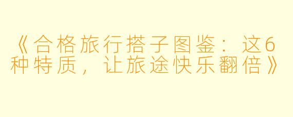 《合格旅行搭子图鉴：这6种特质，让旅途快乐翻倍》