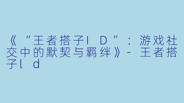 《“王者搭子ID”：游戏社交中的默契与羁绊》-王者搭子ld