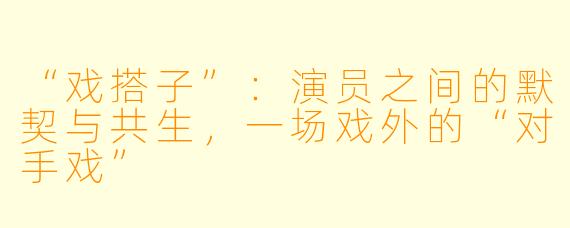 “戏搭子”：演员之间的默契与共生，一场戏外的“对手戏”