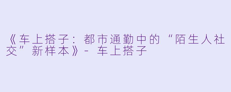 《车上搭子：都市通勤中的“陌生人社交”新样本》-车上搭子