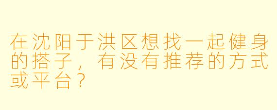 在沈阳于洪区想找一起健身的搭子，有没有推荐的方式或平台？