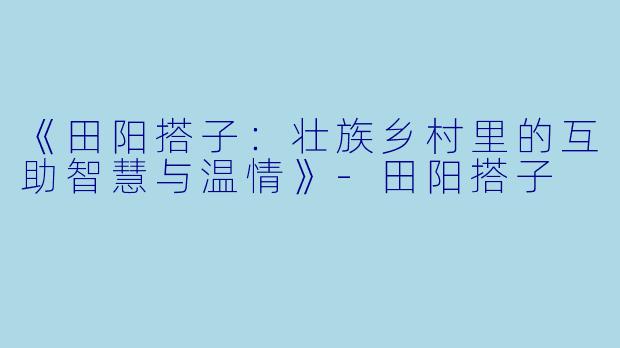 《田阳搭子：壮族乡村里的互助智慧与温情》-田阳搭子