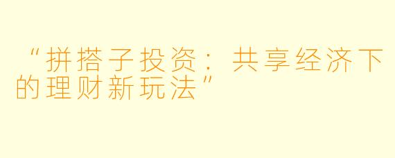“拼搭子投资：共享经济下的理财新玩法”