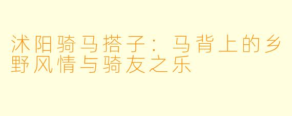 沭阳骑马搭子：马背上的乡野风情与骑友之乐