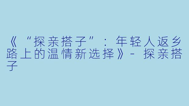《“探亲搭子”：年轻人返乡路上的温情新选择》-探亲搭子
