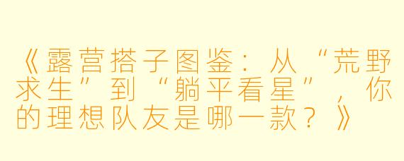 《露营搭子图鉴：从“荒野求生”到“躺平看星”，你的理想队友是哪一款？》