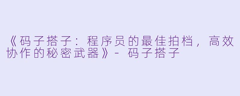 《码子搭子：程序员的最佳拍档，高效协作的秘密武器》-码子搭子