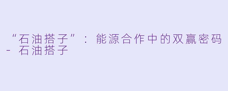 “石油搭子”：能源合作中的双赢密码-石油搭子