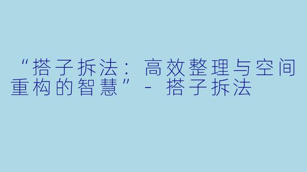 “搭子拆法：高效整理与空间重构的智慧”-搭子拆法