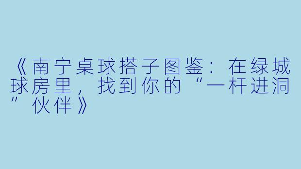 《南宁桌球搭子图鉴：在绿城球房里，找到你的“一杆进洞”伙伴》
