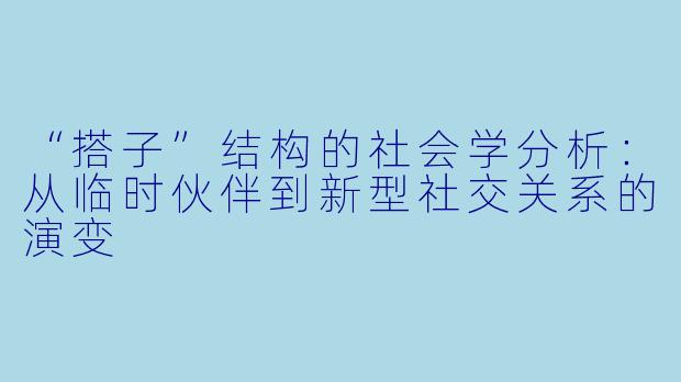 “搭子”结构的社会学分析：从临时伙伴到新型社交关系的演变