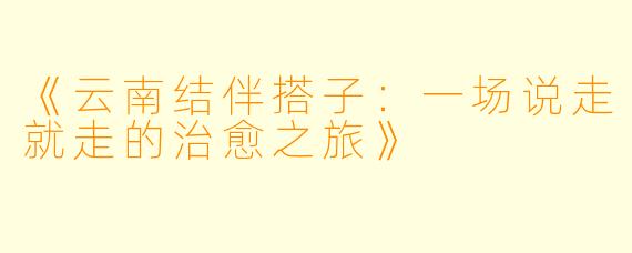 《云南结伴搭子：一场说走就走的治愈之旅》