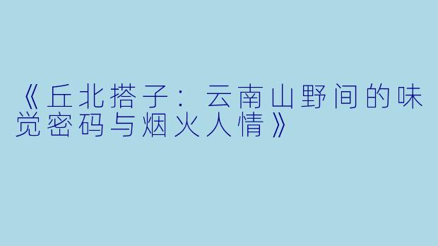 《丘北搭子：云南山野间的味觉密码与烟火人情》