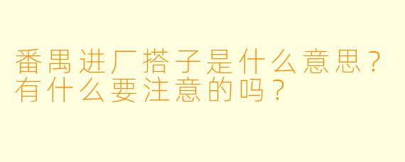 番禺进厂搭子是什么意思？有什么要注意的吗？