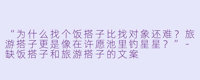 “为什么找个饭搭子比找对象还难？旅游搭子更是像在许愿池里钓星星？”-缺饭搭子和旅游搭子的文案