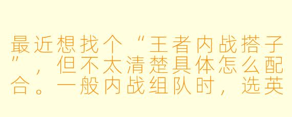 最近想找个“王者内战搭子”，但不太清楚具体怎么配合。一般内战组队时，选英雄和战术安排有什么要注意的吗？