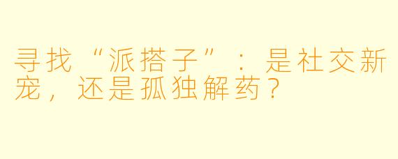 寻找“派搭子”：是社交新宠，还是孤独解药？