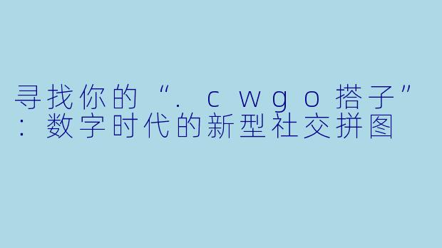 寻找你的“.cwgo搭子”：数字时代的新型社交拼图