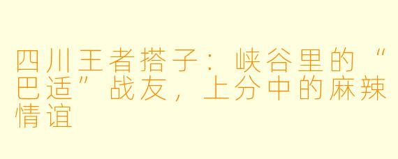 四川王者搭子：峡谷里的“巴适”战友，上分中的麻辣情谊