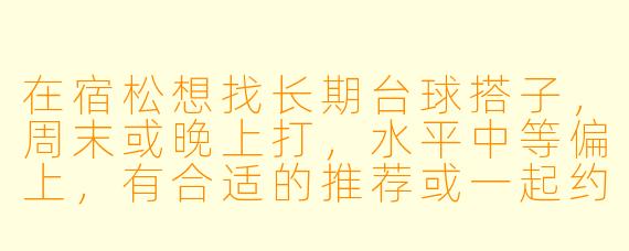 在宿松想找长期台球搭子，周末或晚上打，水平中等偏上，有合适的推荐或一起约吗？