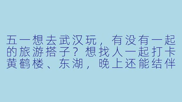 五一想去武汉玩，有没有一起的旅游搭子？想找人一起打卡黄鹤楼、东湖，晚上还能结伴去江汉路吃小吃，互相拍照照应，行程可以商量着来！