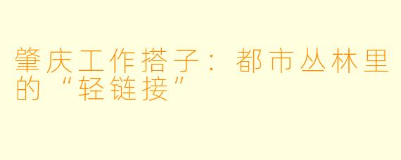 肇庆工作搭子：都市丛林里的“轻链接”