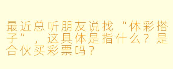 最近总听朋友说找“体彩搭子”，这具体是指什么？是合伙买彩票吗？