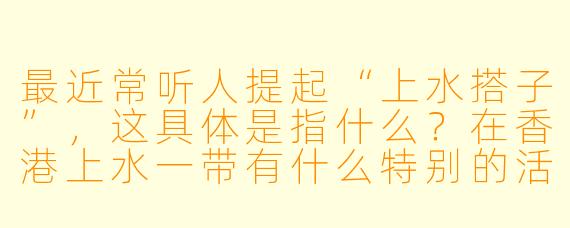 最近常听人提起“上水搭子”，这具体是指什么？在香港上水一带有什么特别的活动或文化吗？