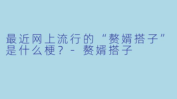 最近网上流行的“赘婿搭子”是什么梗？-赘婿搭子