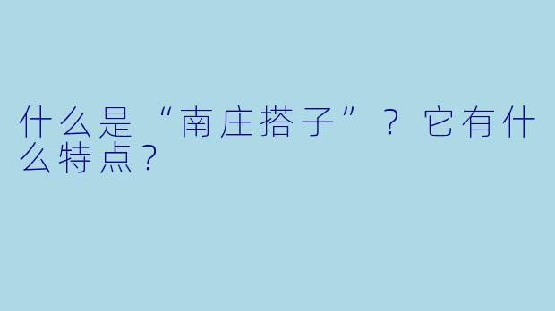 什么是“南庄搭子”？它有什么特点？