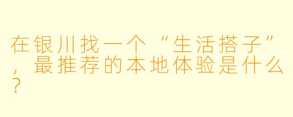 在银川找一个“生活搭子”，最推荐的本地体验是什么？