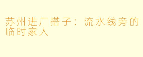 苏州进厂搭子：流水线旁的临时家人