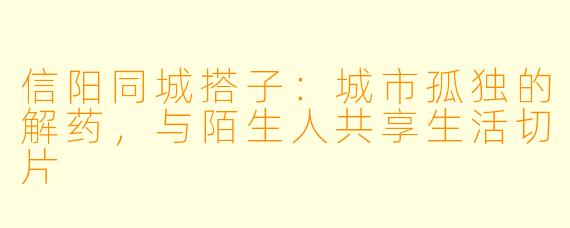 信阳同城搭子：城市孤独的解药，与陌生人共享生活切片