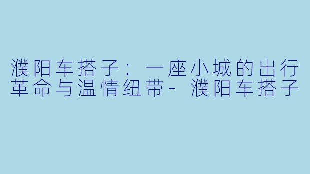 濮阳车搭子：一座小城的出行革命与温情纽带-濮阳车搭子