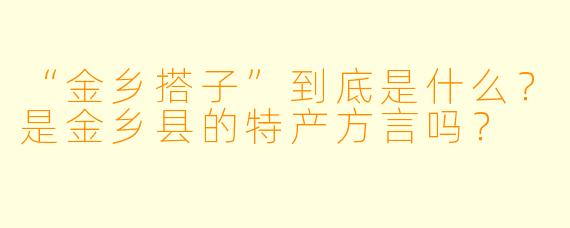 “金乡搭子”到底是什么？是金乡县的特产方言吗？